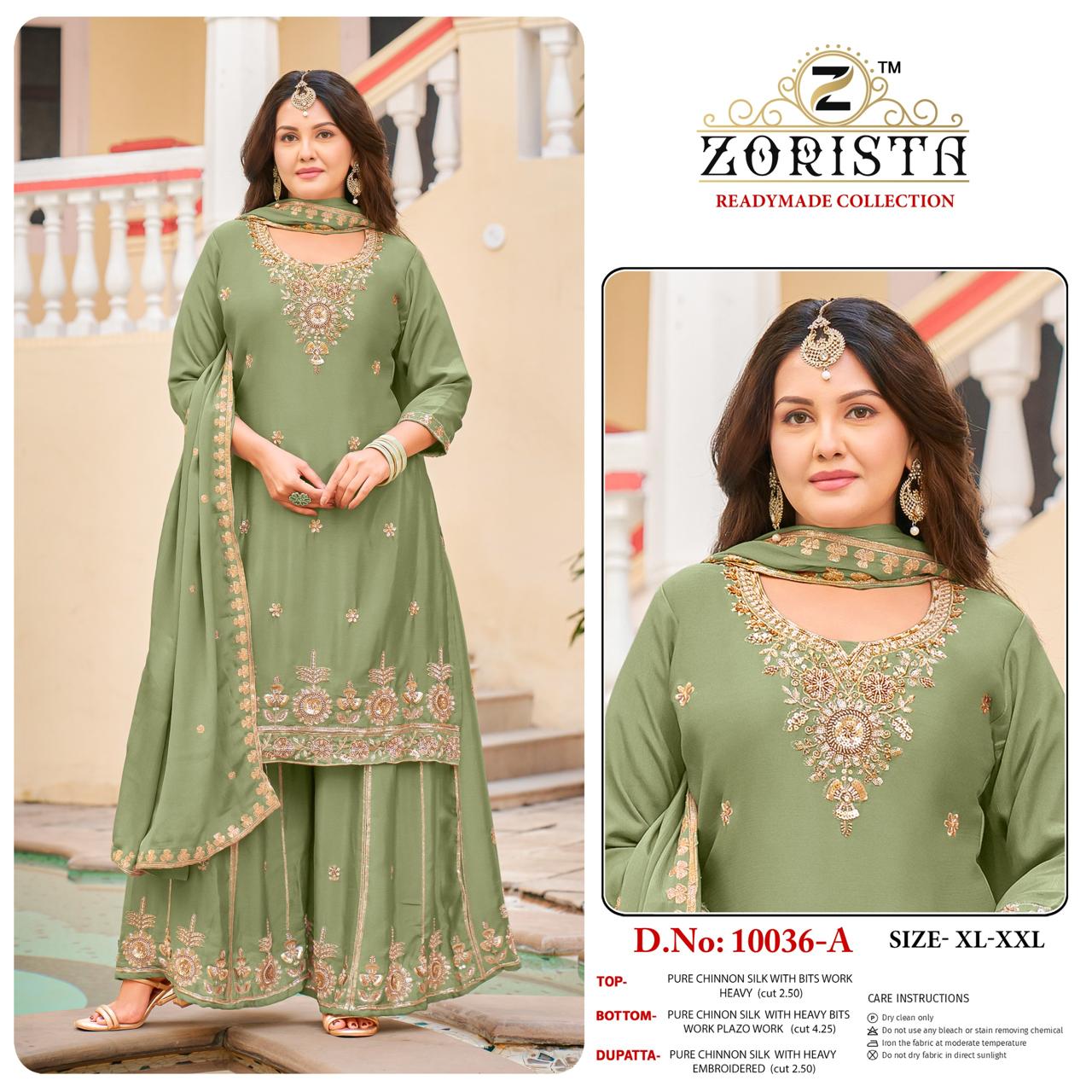 Design 10036 Zorista Chinnon Silk Pakistani Readymade Suits Wholesale Rate