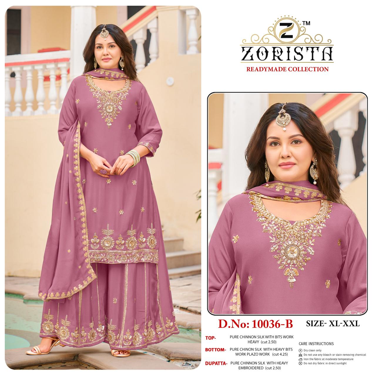 Design 10036 Zorista Chinnon Silk Pakistani Readymade Suits Wholesale Rate