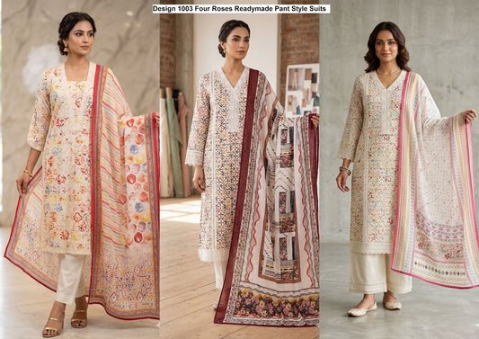 Design 1003 Four Roses Cotton Readymade Pant Style Suits Manufacturer Ahmedabad