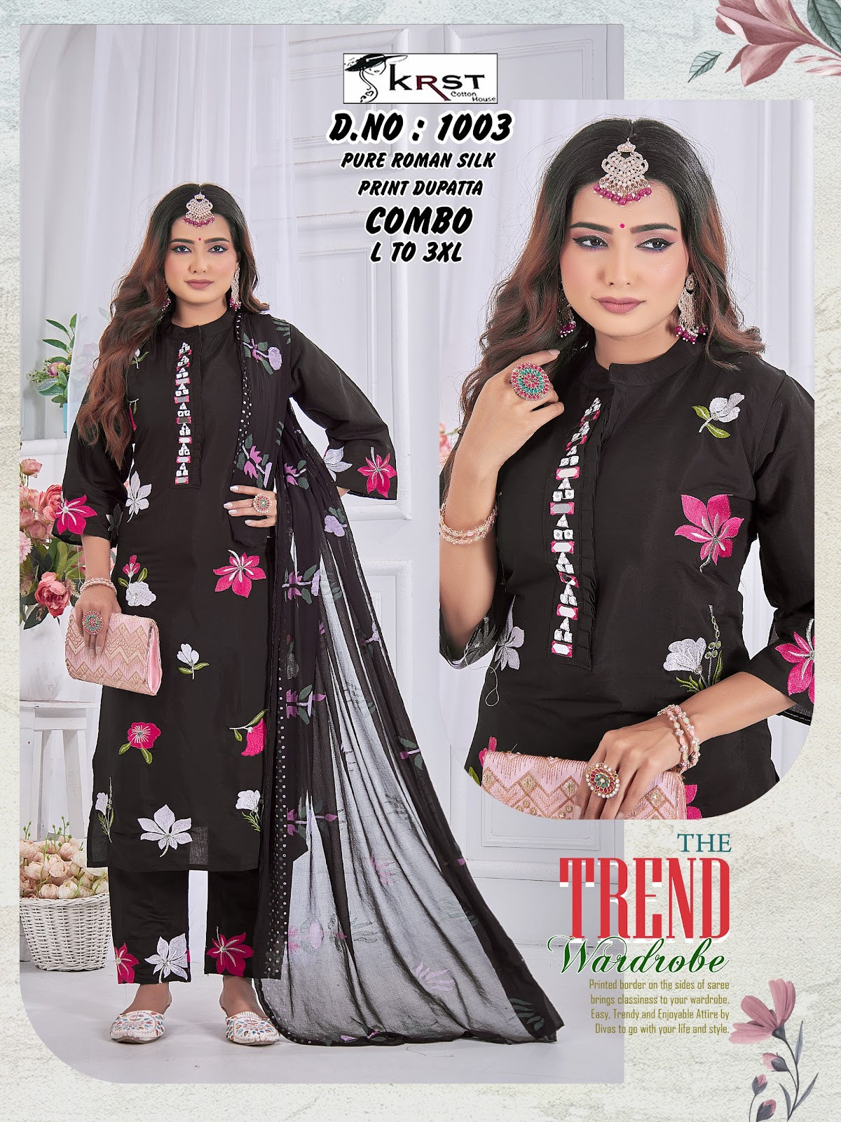 Design 1003 Krst Roman Silk Readymade Pant Style Suits Wholesale Rate