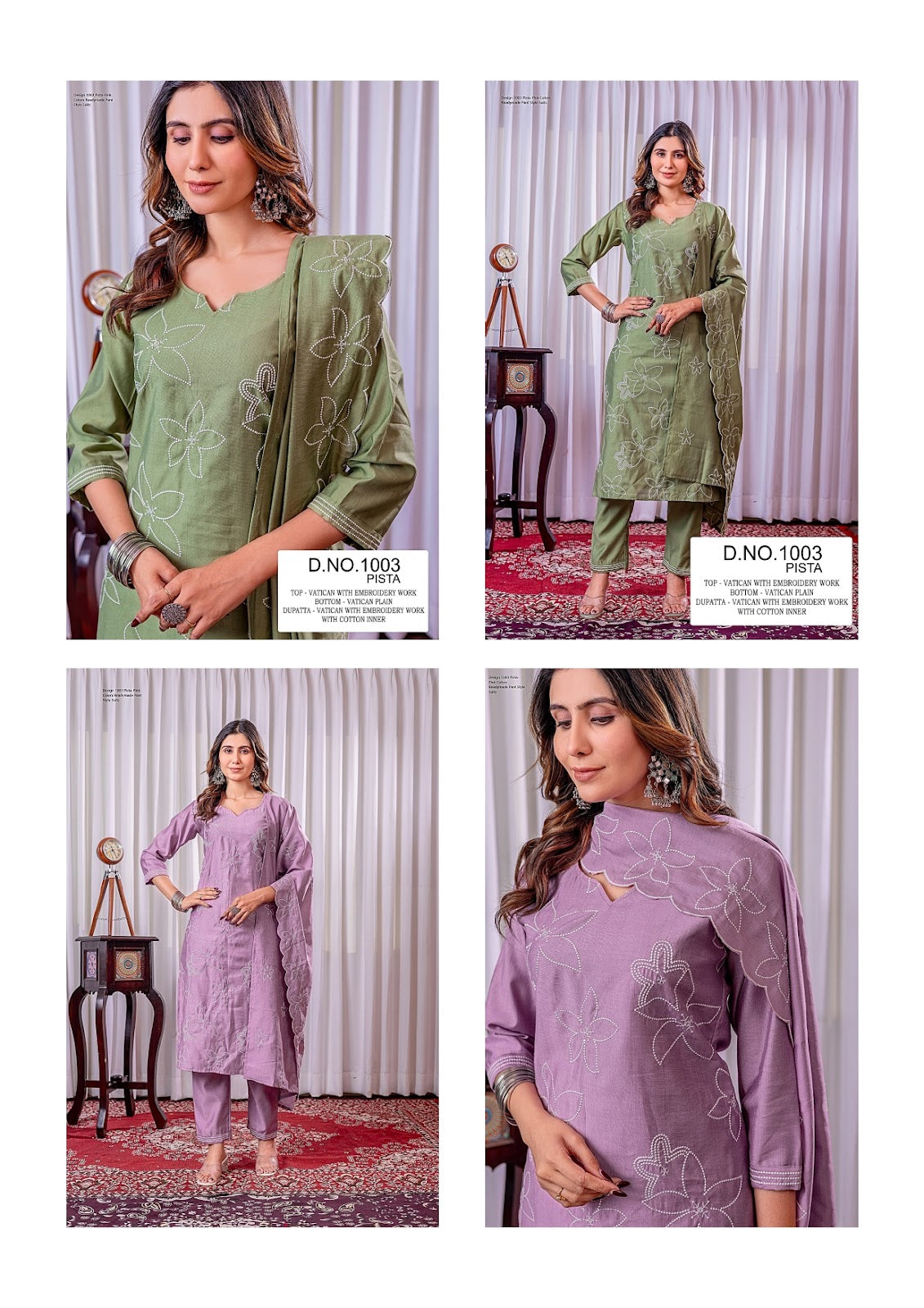 Design 1003 Pista-Pink Colorx Readymade Pant Style Suits Wholesaler Ahmedabad