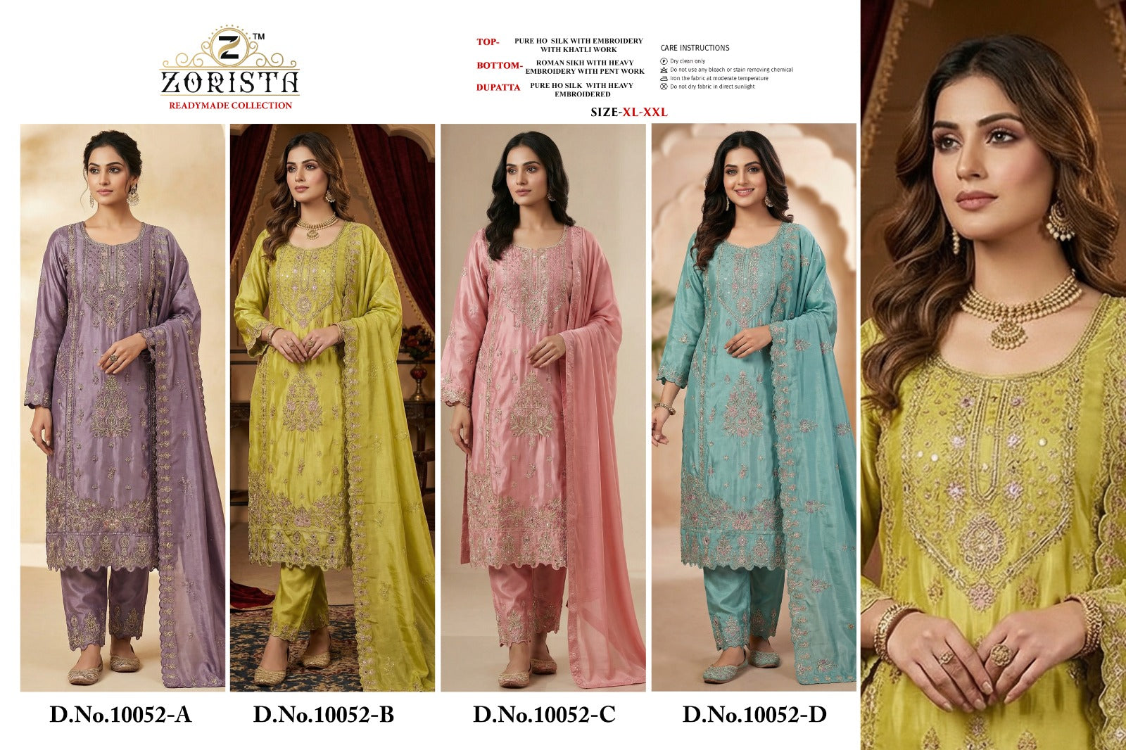 Design 10052 Zorista Silk Pakistani Readymade Suits Wholesale Price