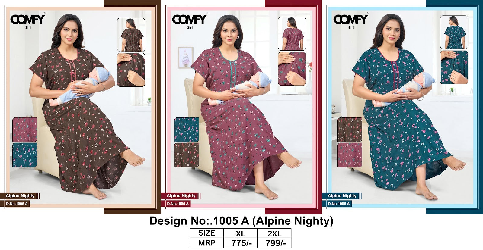 Design 1005 Comfy Alpine Feeding Night Gown Exporter Ahmedabad