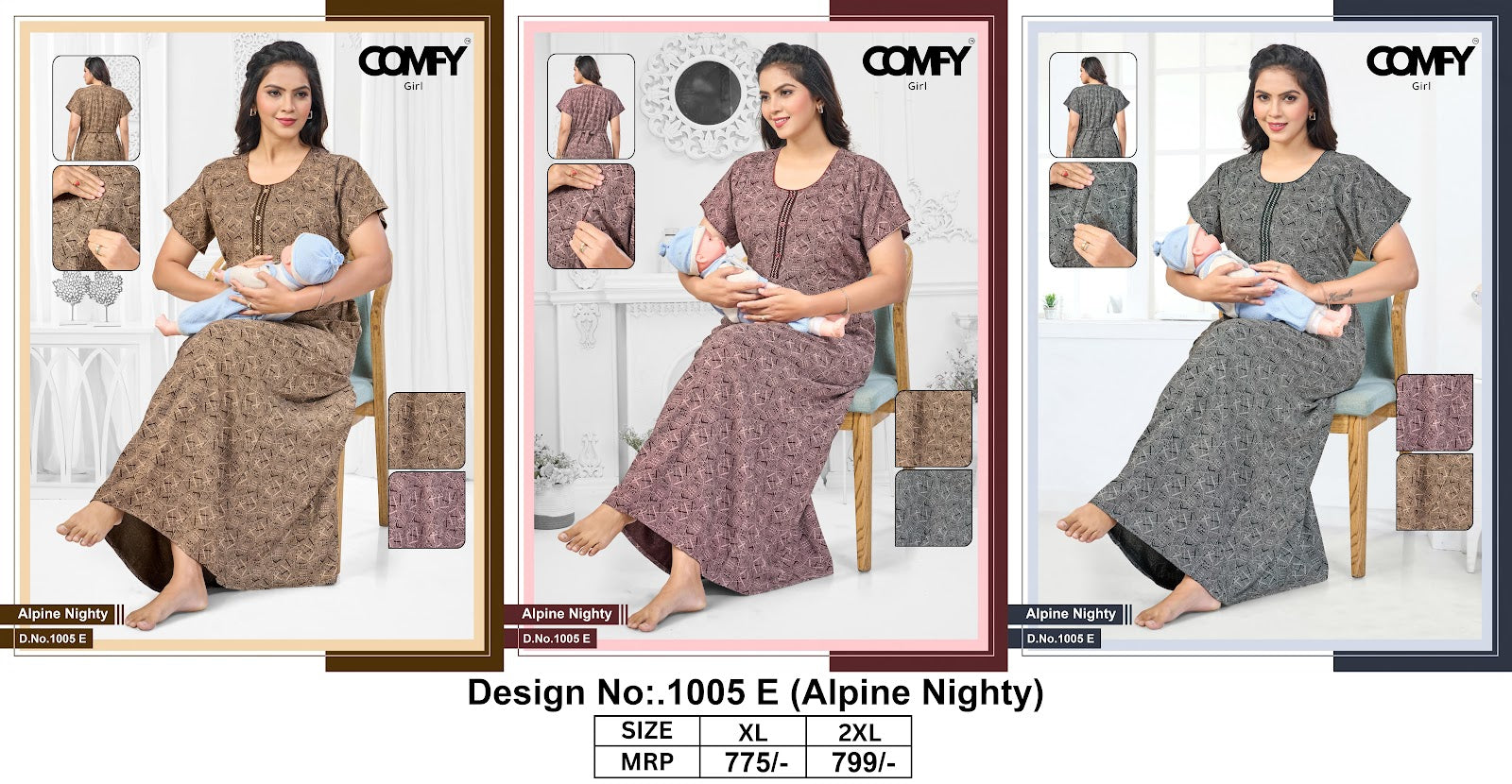 Design 1005 Comfy Alpine Feeding Night Gown Exporter Ahmedabad