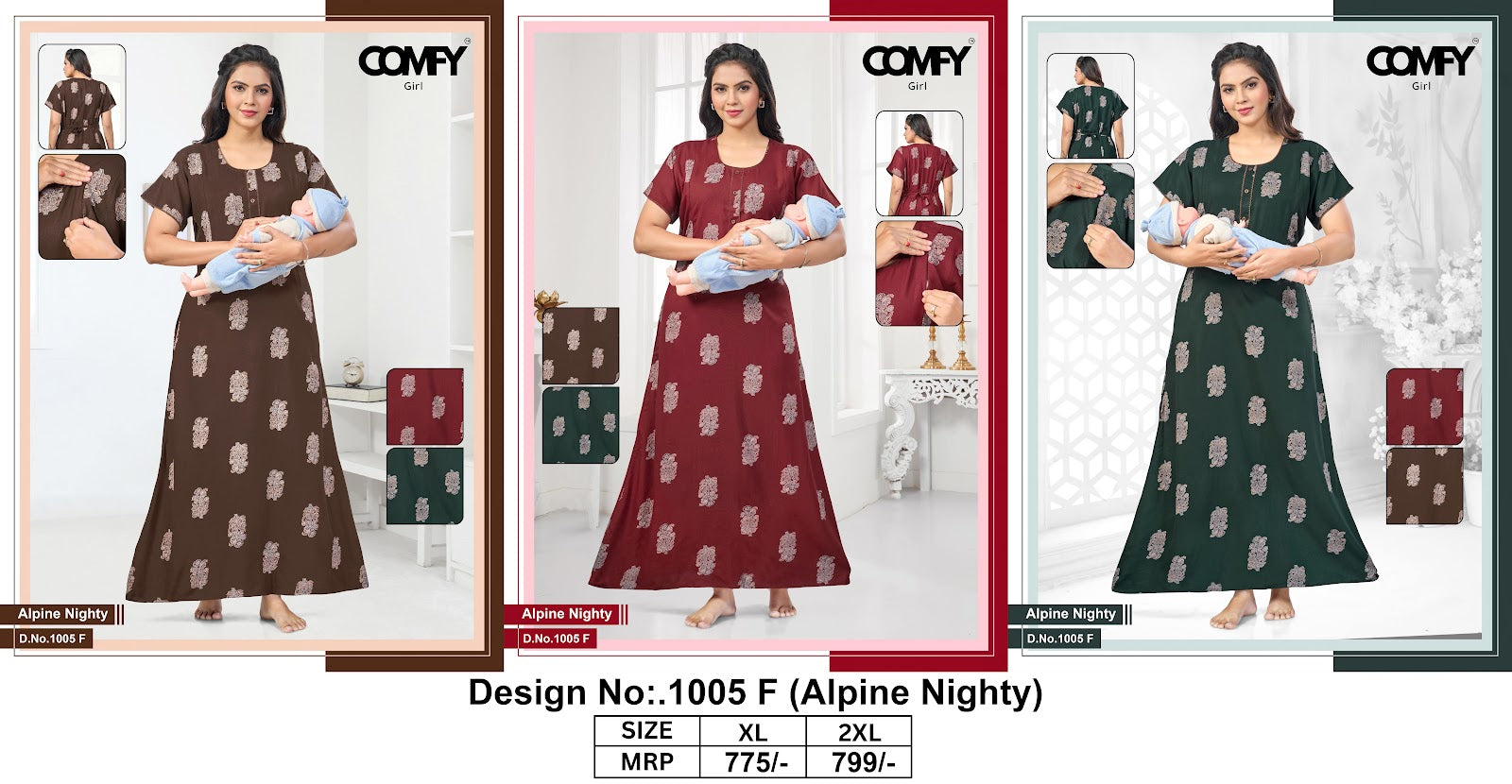 Design 1005 Comfy Alpine Feeding Night Gown Exporter Ahmedabad