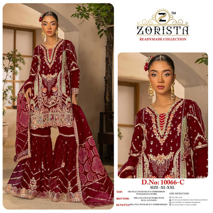 Design 10066 Zorista Organza Silk Pakistani Readymade Suits Wholesale Price
