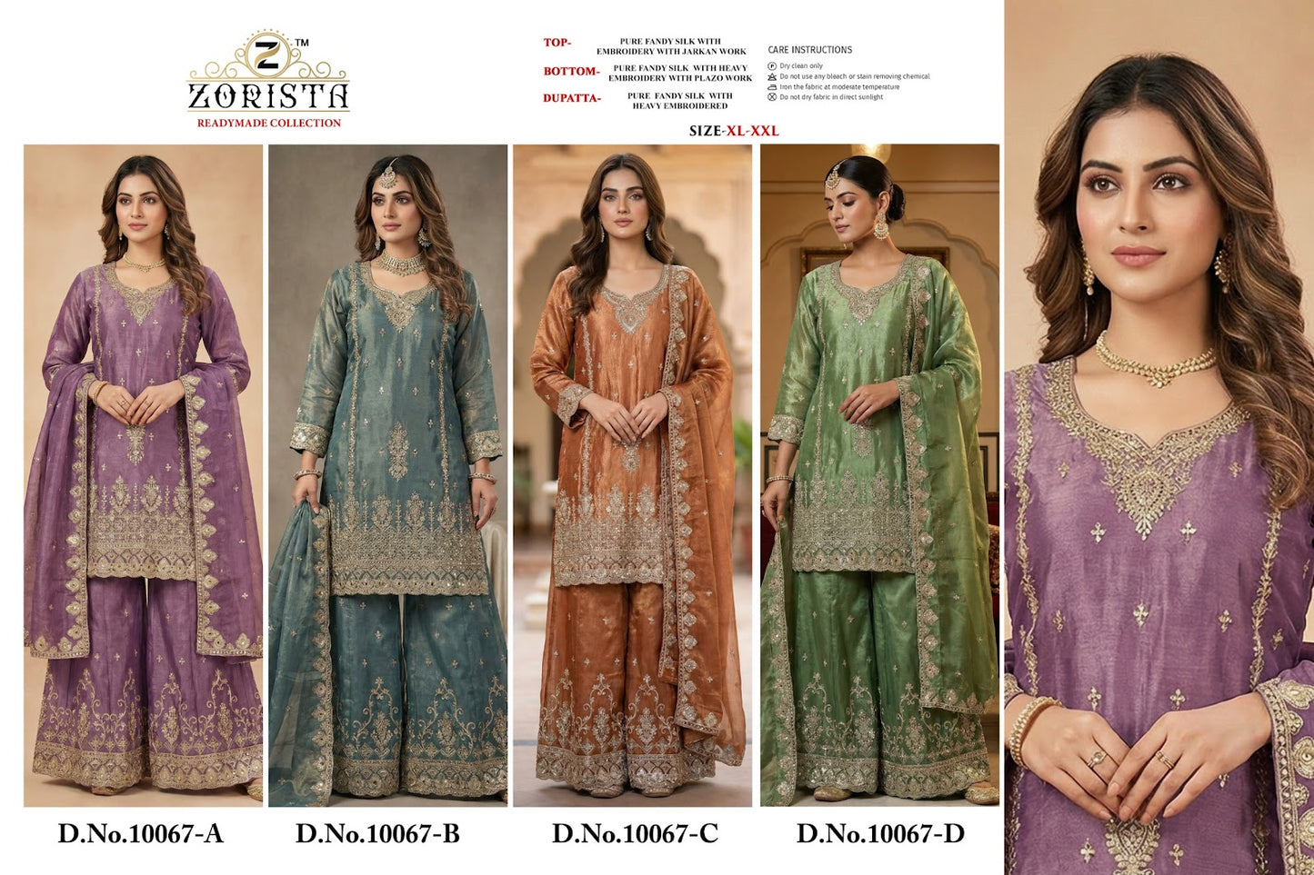 Design 10067 Zorista Fandy Silk Pakistani Readymade Suits Wholesaler