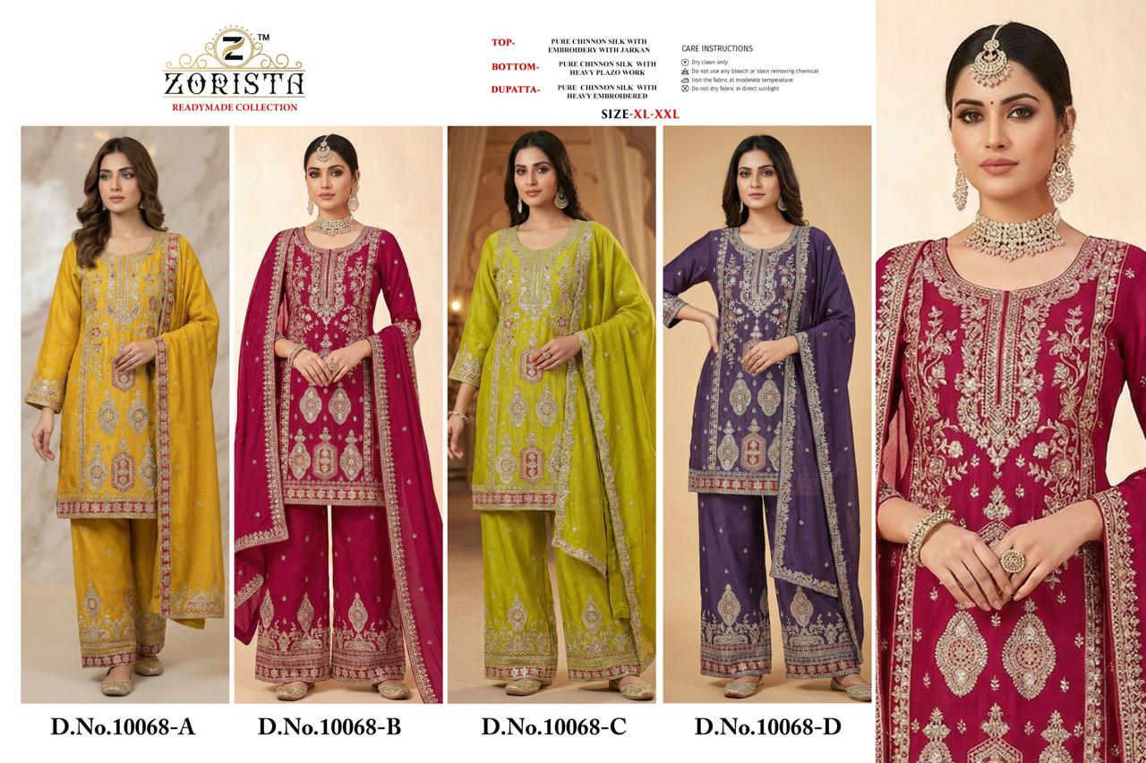 Design 10068 Zorista Chinnon Silk Pakistani Readymade Suits Manufacturer India