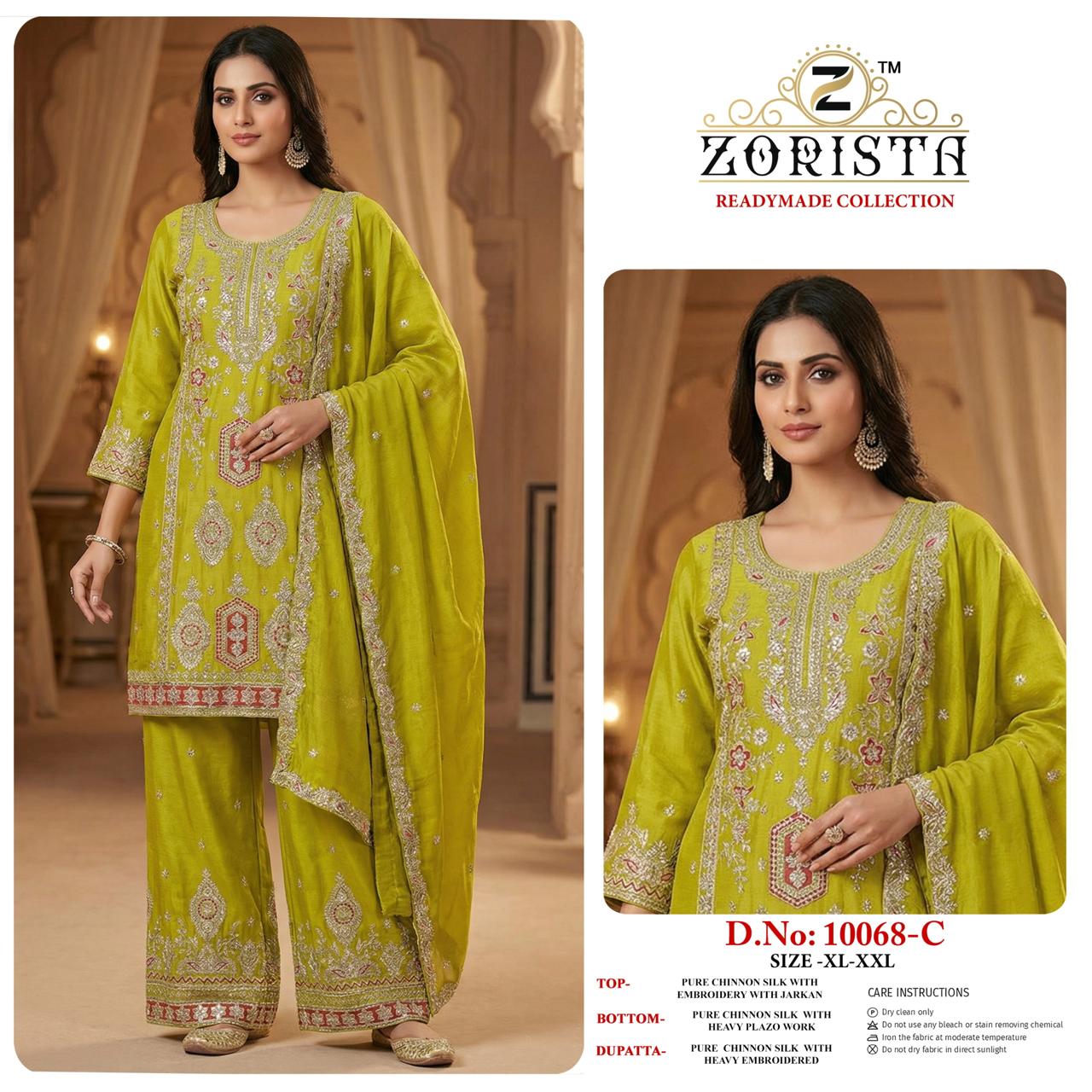 Design 10068 Zorista Chinnon Silk Pakistani Readymade Suits Manufacturer India
