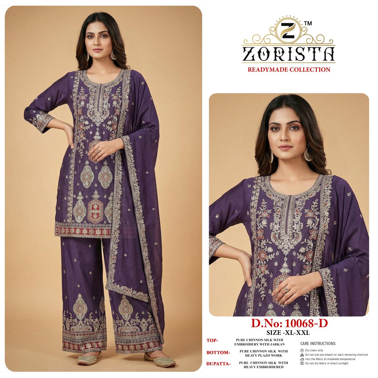 Design 10068 Zorista Chinnon Silk Pakistani Readymade Suits Manufacturer India