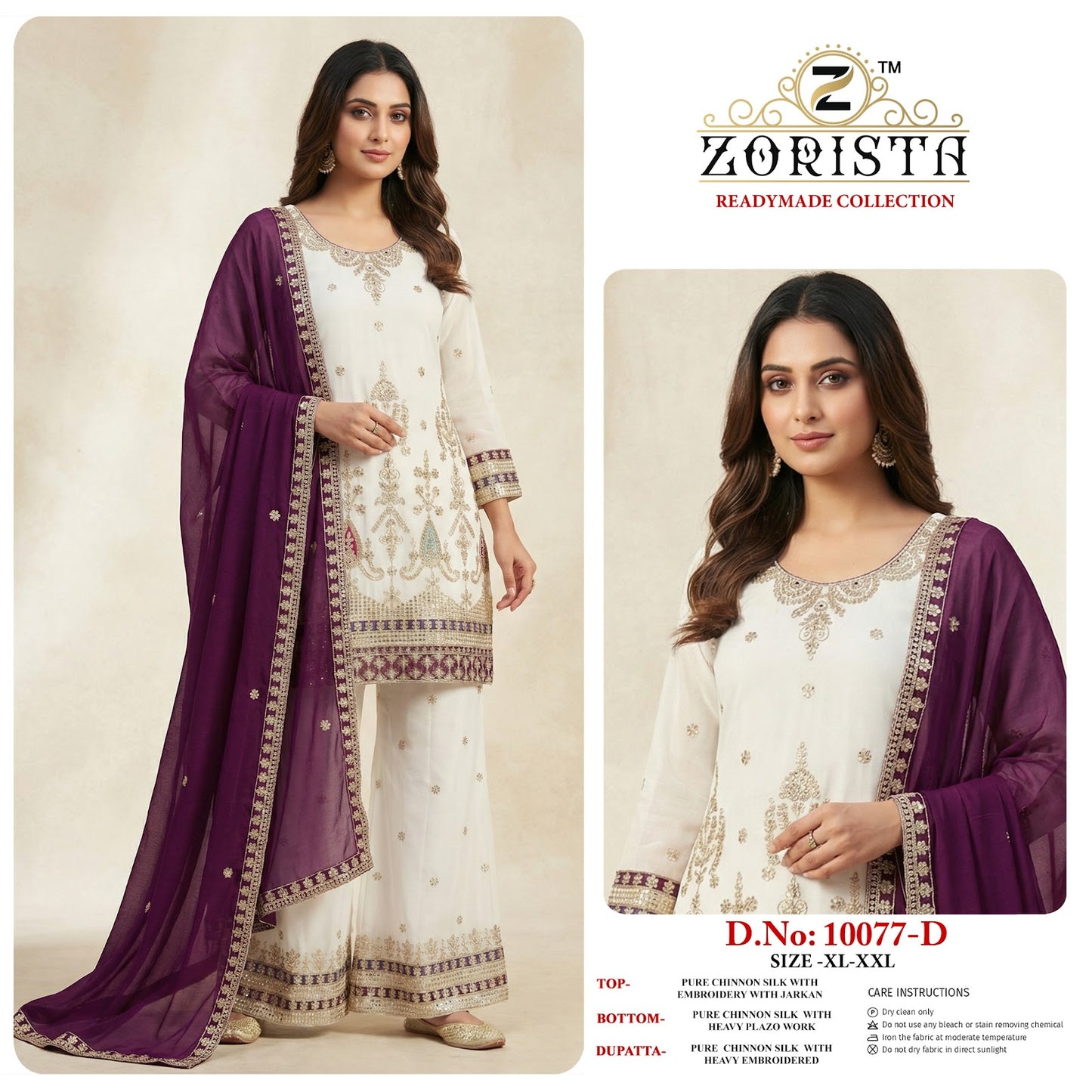 Design 10077 Zorista Chinnon Silk Pakistani Readymade Suits Wholesaler India