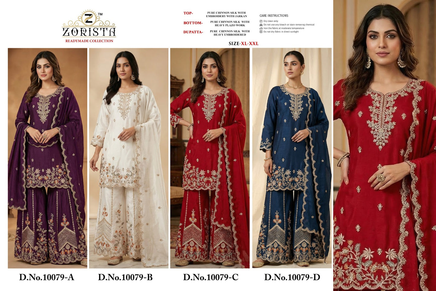 Design 10079 Zorista Chinnon Silk Pakistani Readymade Suits Supplier Gujarat