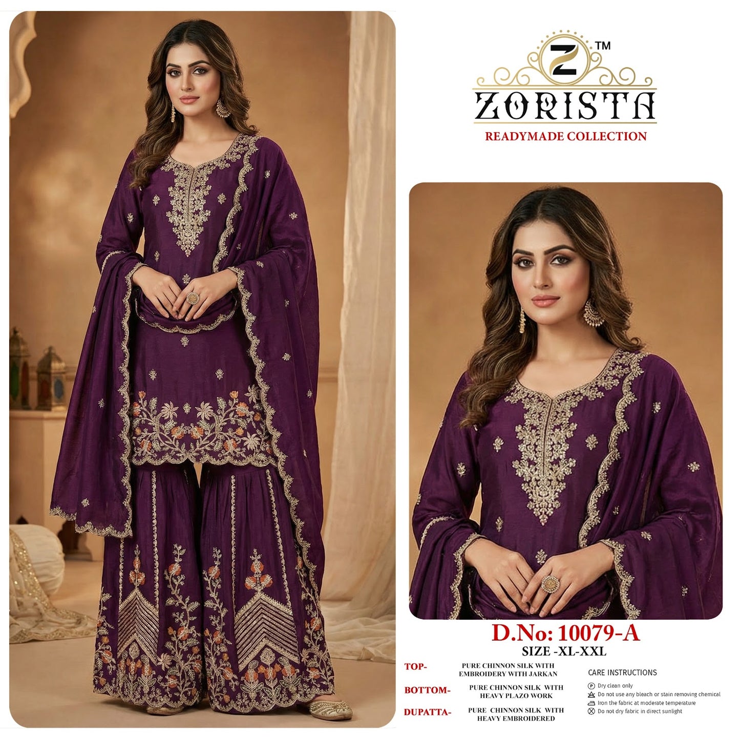 Design 10079 Zorista Chinnon Silk Pakistani Readymade Suits Supplier Gujarat