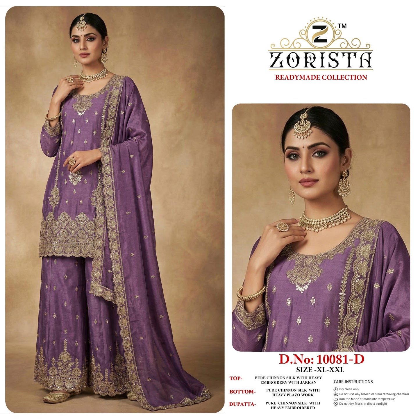 Design 10081 Zorista Chinnon Silk Pakistani Readymade Suits Wholesale Price