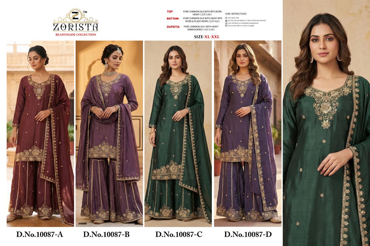 Design 10087 Zorista Chinnon Silk Pakistani Readymade Suits Manufacturer India