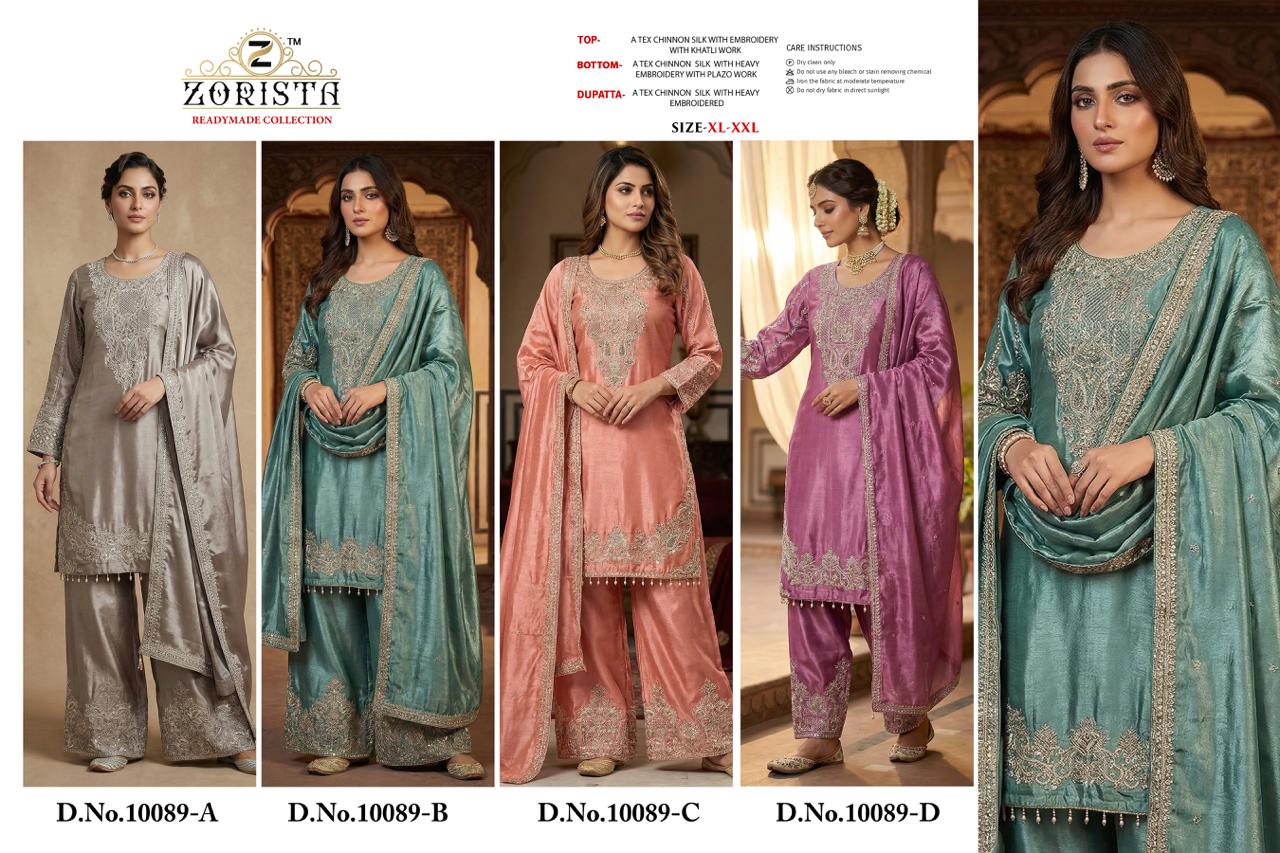 Design 10089 Zorista Chinnon Silk Pakistani Readymade Suits Supplier