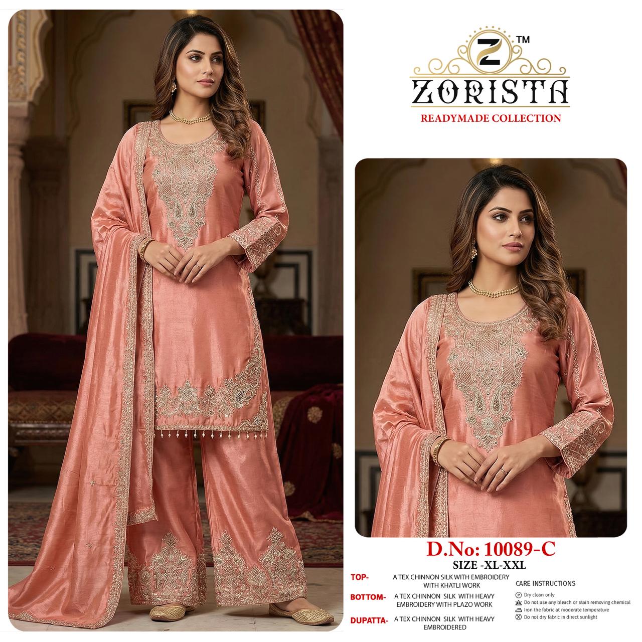 Design 10089 Zorista Chinnon Silk Pakistani Readymade Suits Supplier
