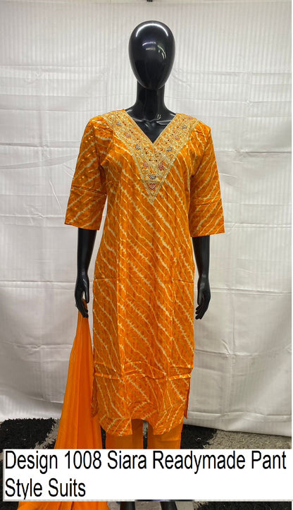 Design 1008 Siara Pure Cotton Readymade Pant Style Suits Wholesale