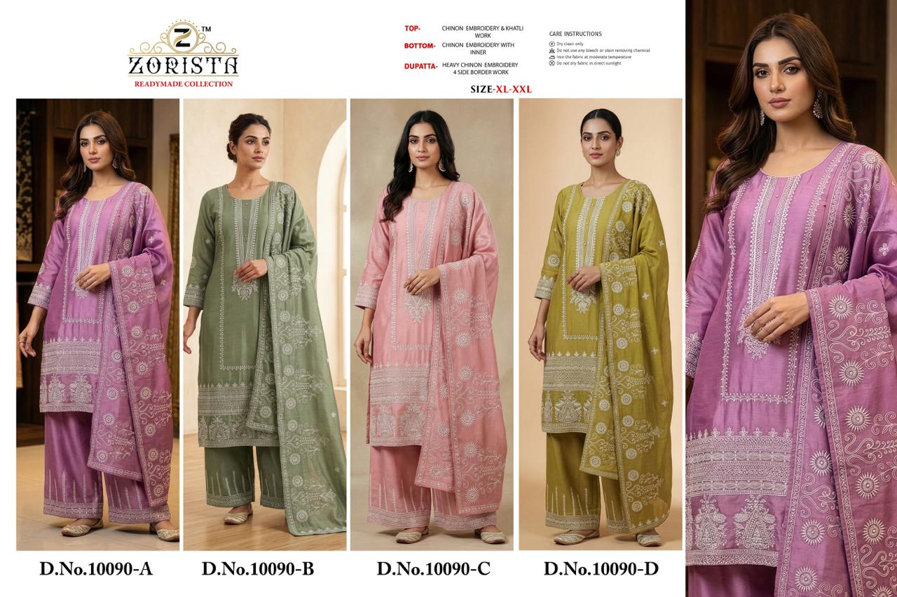 Design 10090 Zorista Chinnon Silk Pakistani Readymade Suits Wholesaler Ahmedabad