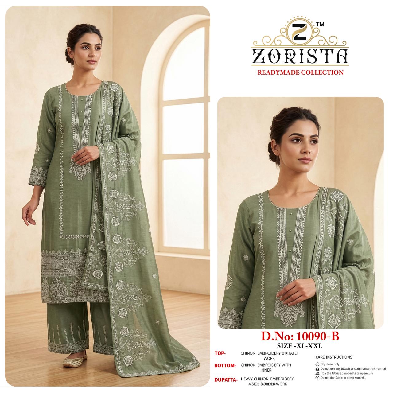 Design 10090 Zorista Chinnon Silk Pakistani Readymade Suits Wholesaler Ahmedabad