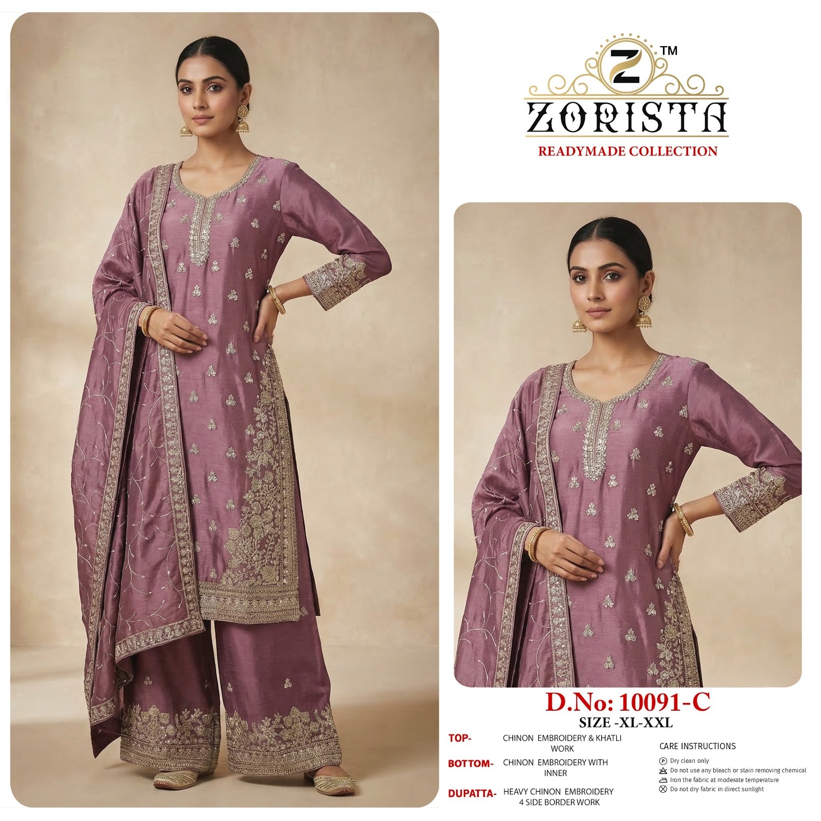 Design 10091 Zorista Chinnon Pakistani Readymade Suits Wholesaler India