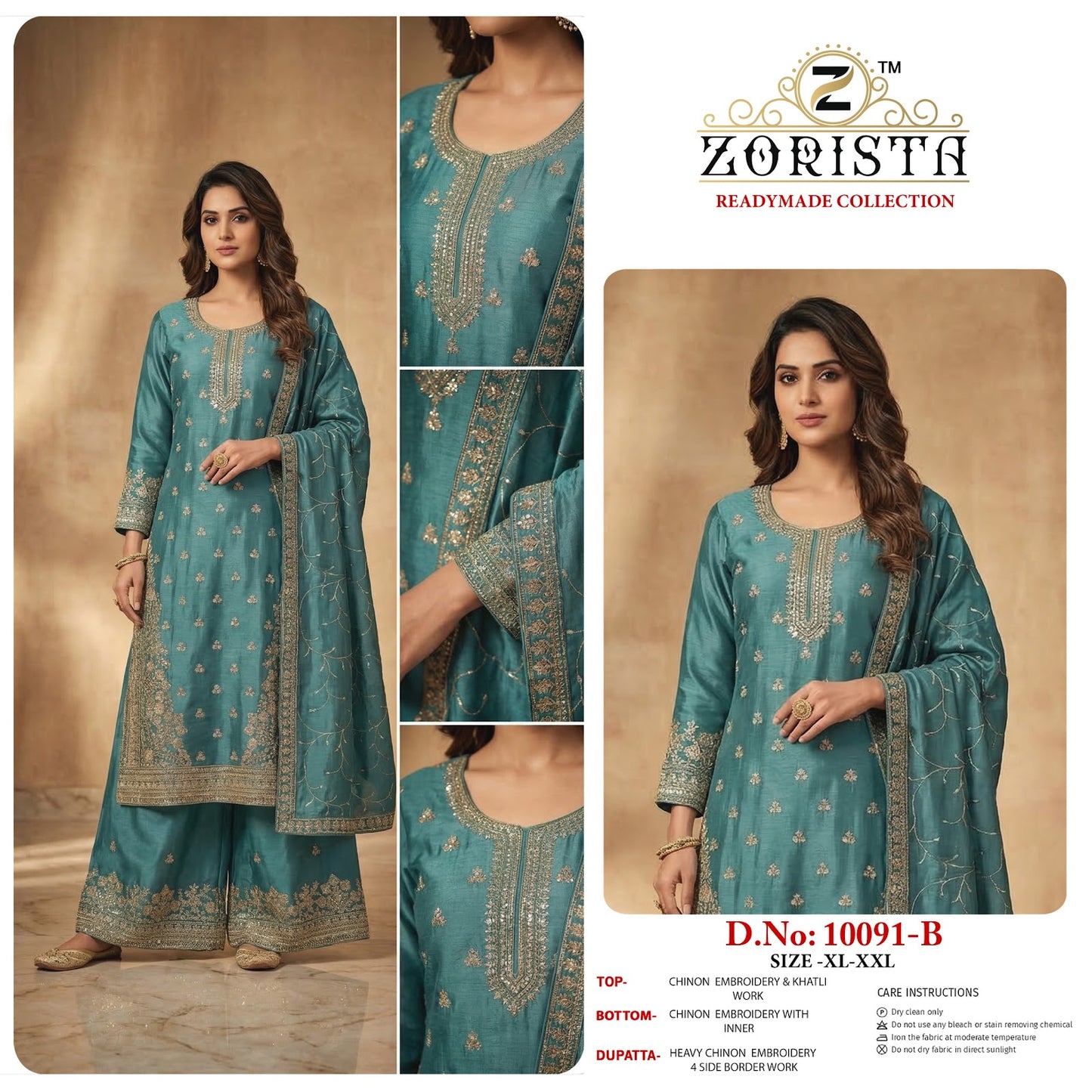 Design 10091 Zorista Chinnon Pakistani Readymade Suits Wholesaler India
