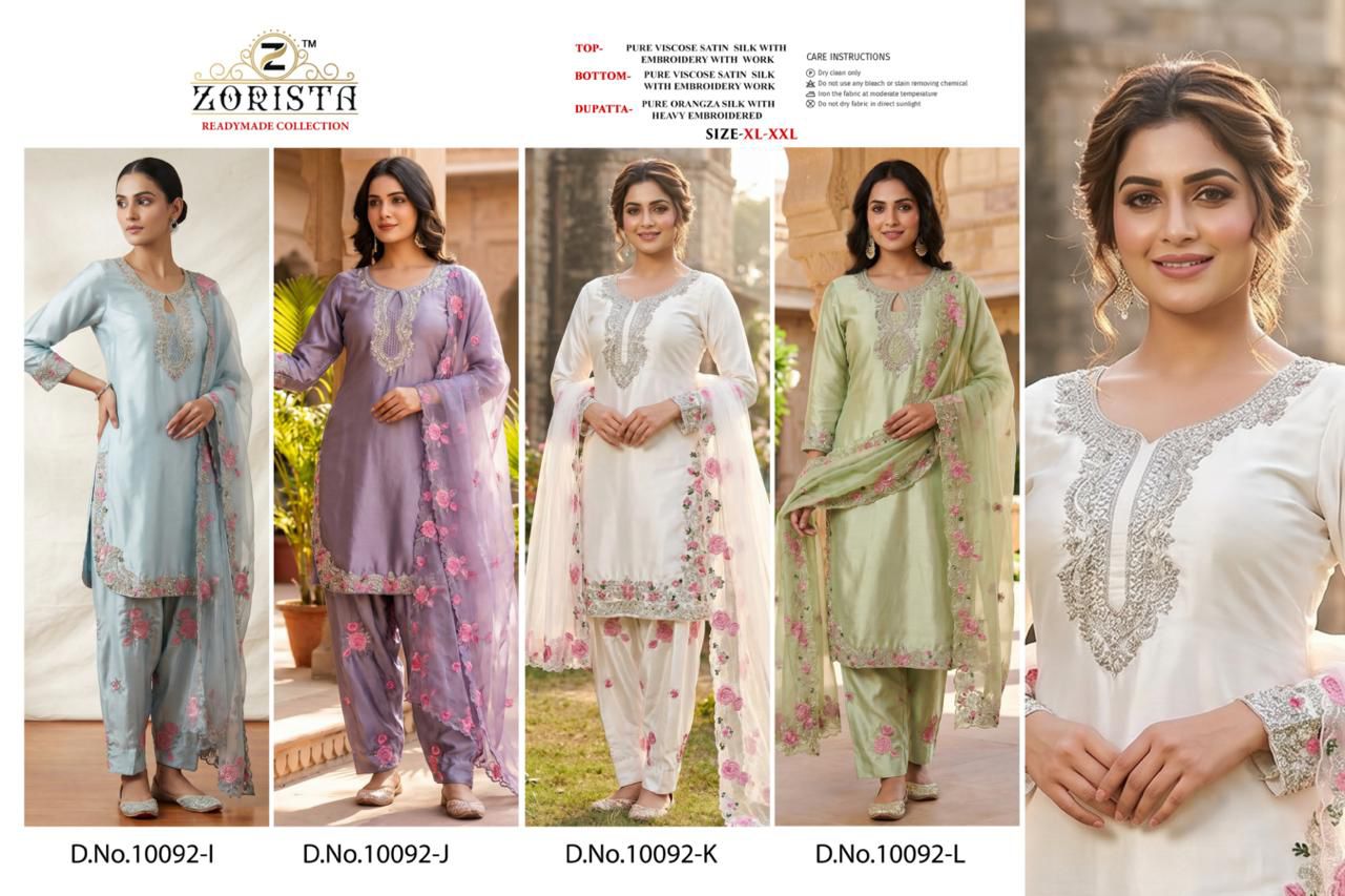 Design 10092 Ijkl Zorista Satin Silk Pakistani Readymade Suits Manufacturer