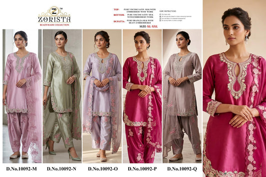 Design 10092 Mnopq Zorista Satin Silk Pakistani Readymade Suits Wholesale Rate