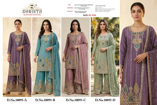Design 10095 Zorista Chinnon Silk Pakistani Readymade Suits Wholesale Price