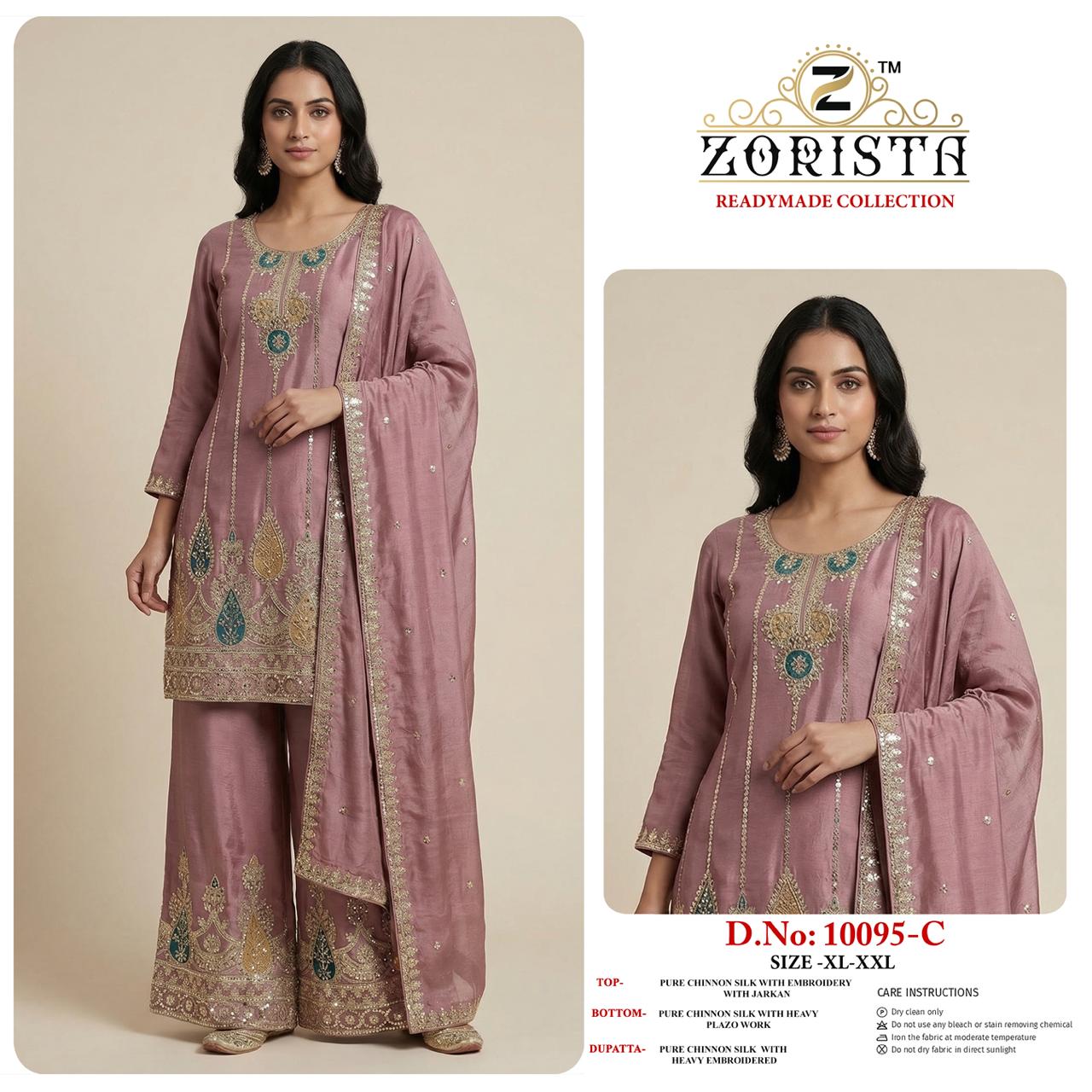 Design 10095 Zorista Chinnon Silk Pakistani Readymade Suits Wholesale Price