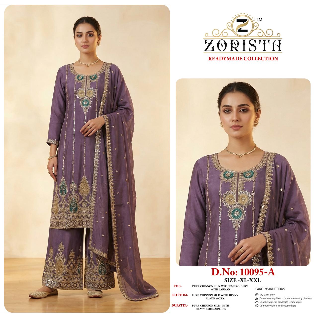 Design 10095 Zorista Chinnon Silk Pakistani Readymade Suits Wholesale Price