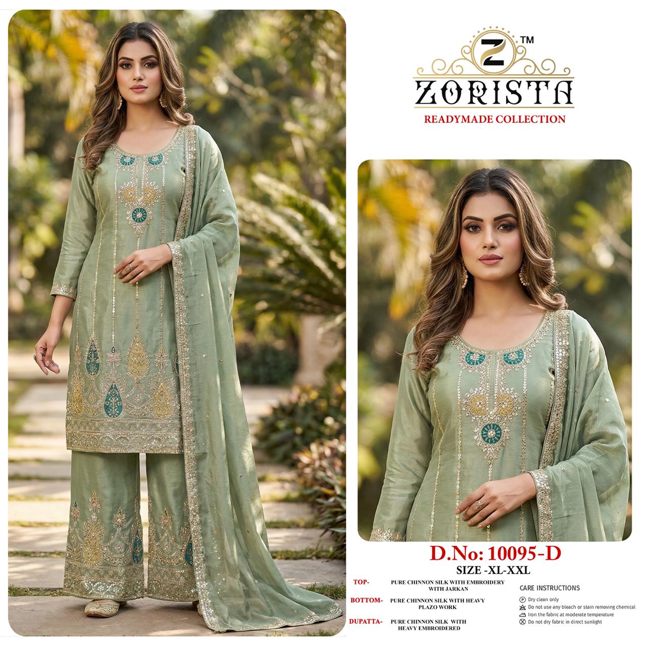 Design 10095 Zorista Chinnon Silk Pakistani Readymade Suits Wholesale Price