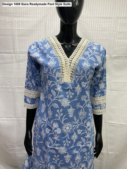 Design 1009 Siara Pure Cotton Readymade Pant Style Suits Wholesaler Gujarat