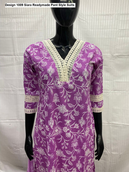 Design 1009 Siara Pure Cotton Readymade Pant Style Suits Wholesaler Gujarat