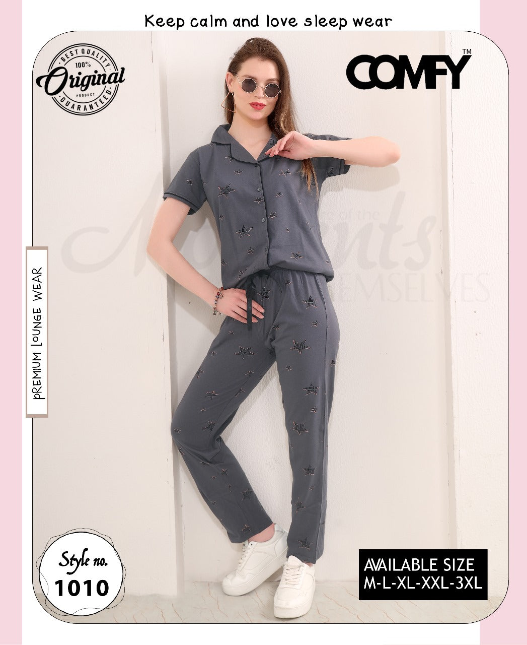 Design 1010 Comfy Cotton Collar Night Suits Supplier Ahmedabad