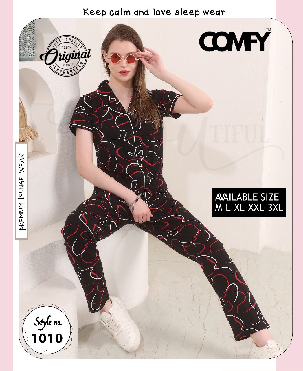 Design 1010 Comfy Cotton Collar Night Suits Supplier Ahmedabad