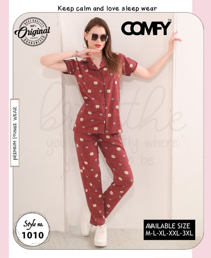 Design 1010 Comfy Cotton Collar Night Suits Supplier Ahmedabad