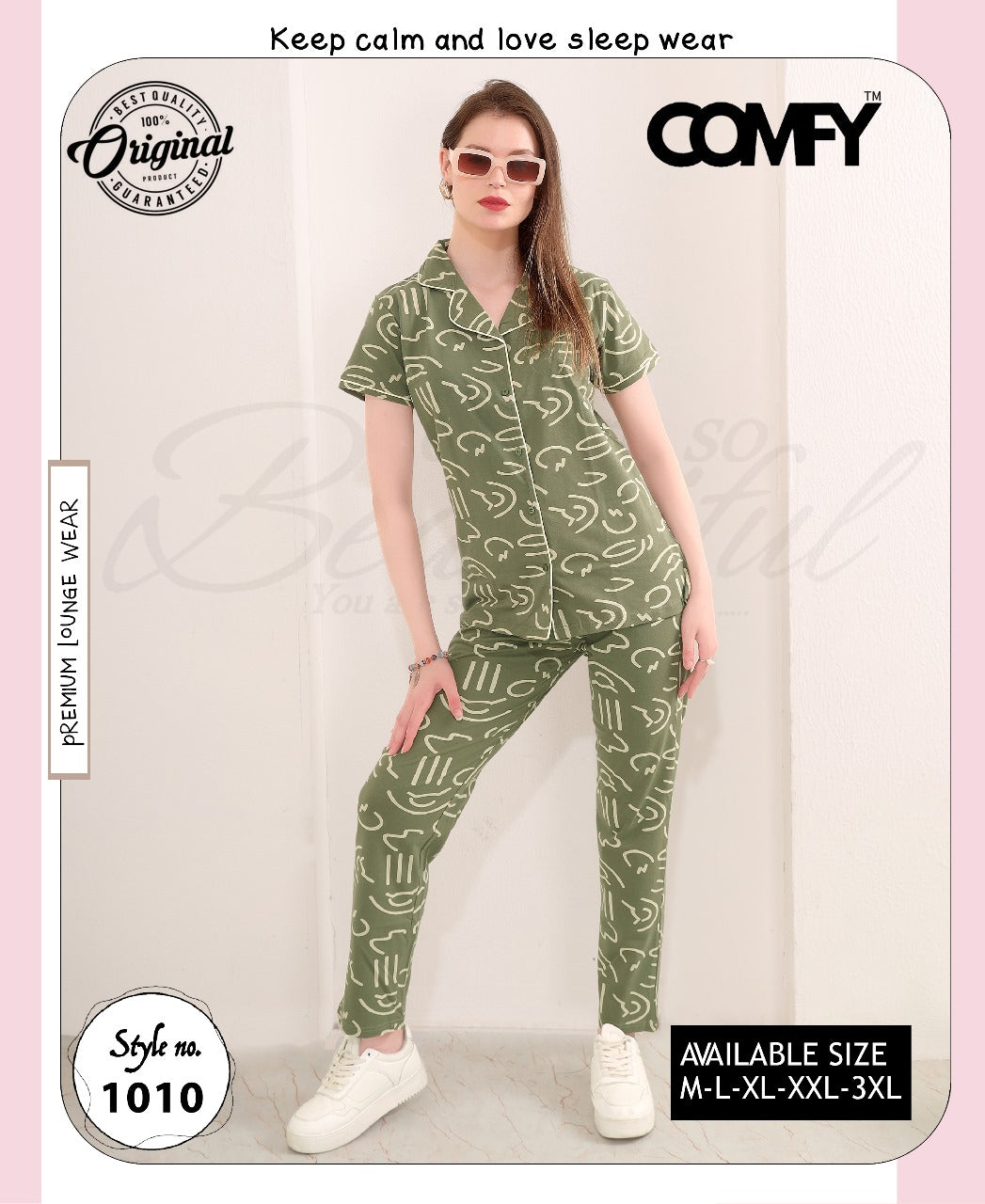 Design 1010 Comfy Cotton Collar Night Suits Supplier Ahmedabad