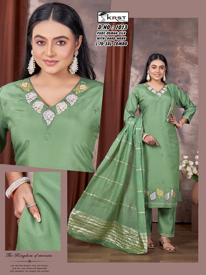 Design 1013 Krst Roman Silk Readymade Pant Style Suits Wholesale Price
