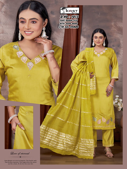 Design 1013 Krst Roman Silk Readymade Pant Style Suits Wholesale Price