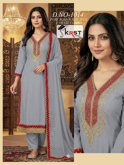 Design 1014 Krst Roman Silk Readymade Pant Style Suits Wholesaler Gujarat