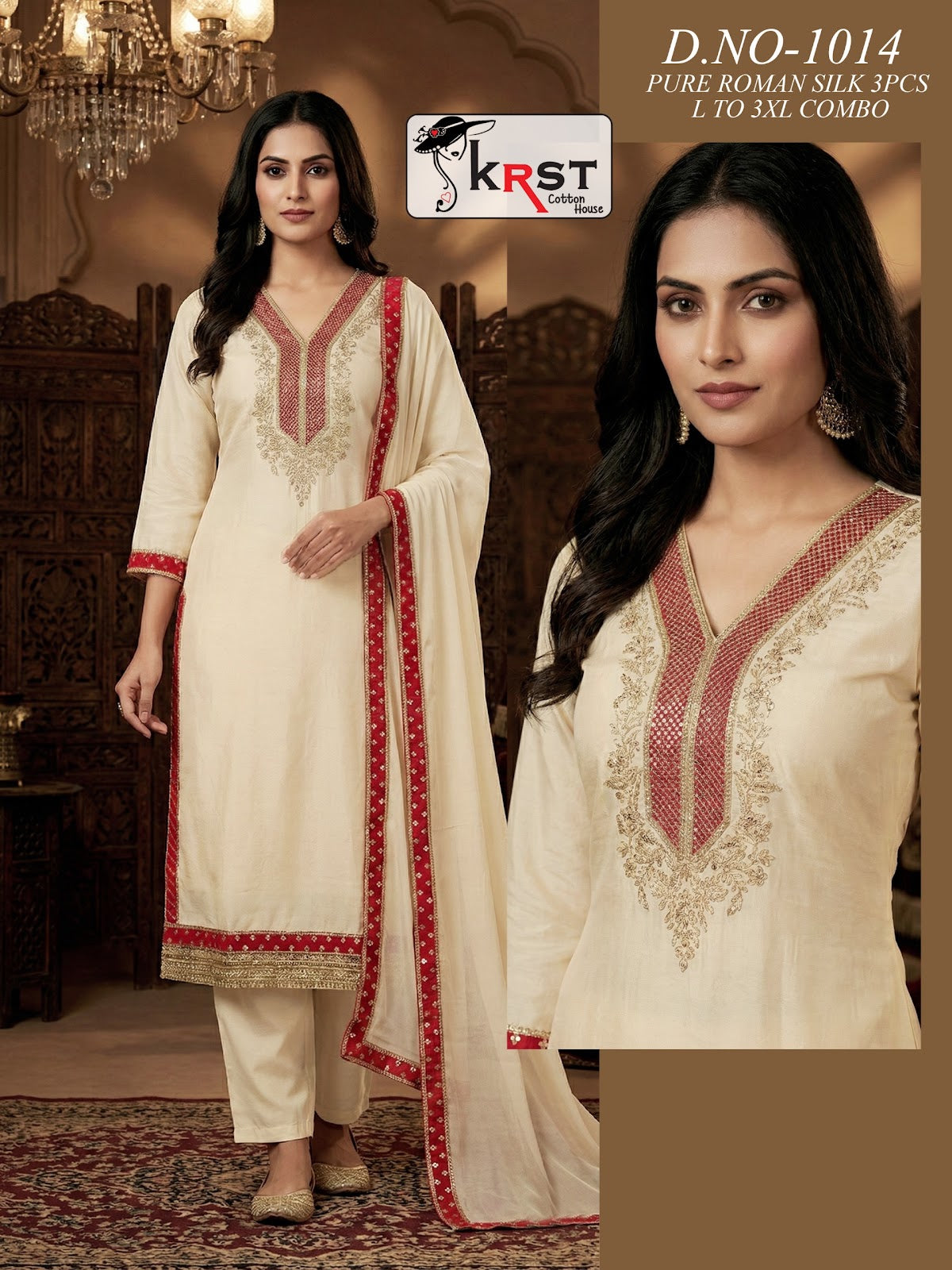 Design 1014 Krst Roman Silk Readymade Pant Style Suits Wholesaler Gujarat