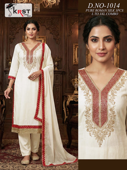 Design 1014 Krst Roman Silk Readymade Pant Style Suits Wholesaler Gujarat