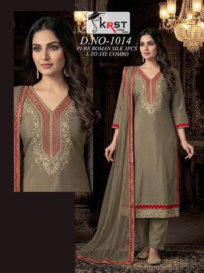 Design 1014 Krst Roman Silk Readymade Pant Style Suits Wholesaler Gujarat