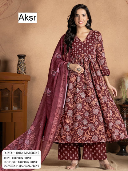 Design 1016 Aksr Pure Cotton Readymade Anarkali Suits Exporter