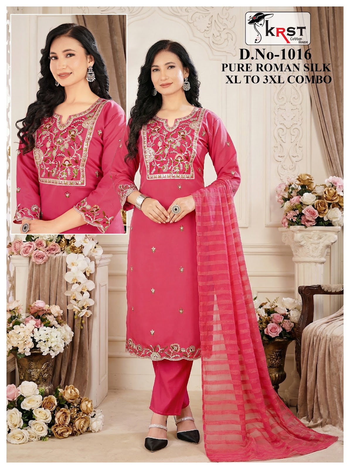 Design 1016 Krst Roman Silk Readymade Pant Style Suits Wholesaler India