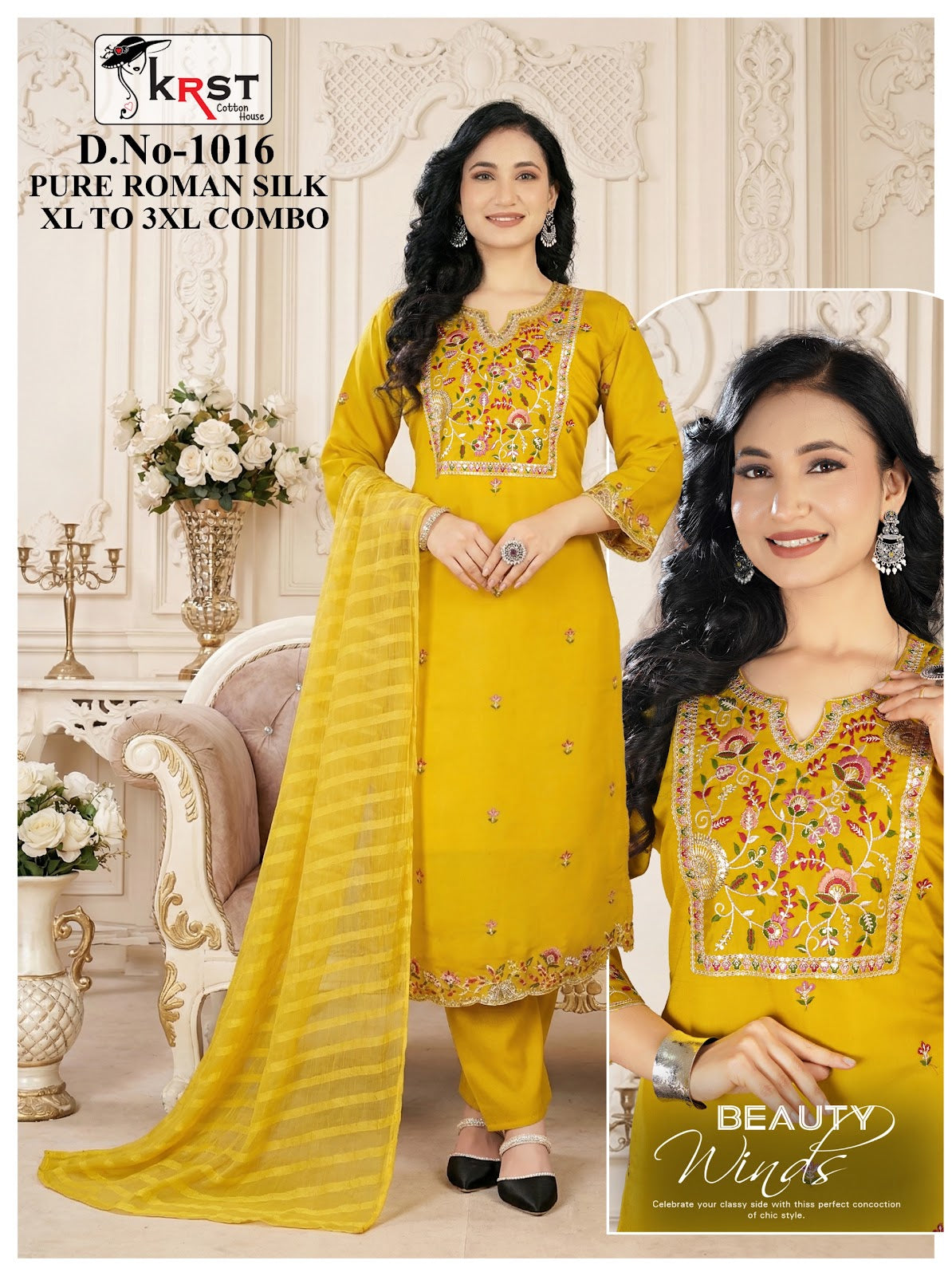 Design 1016 Krst Roman Silk Readymade Pant Style Suits Wholesaler India