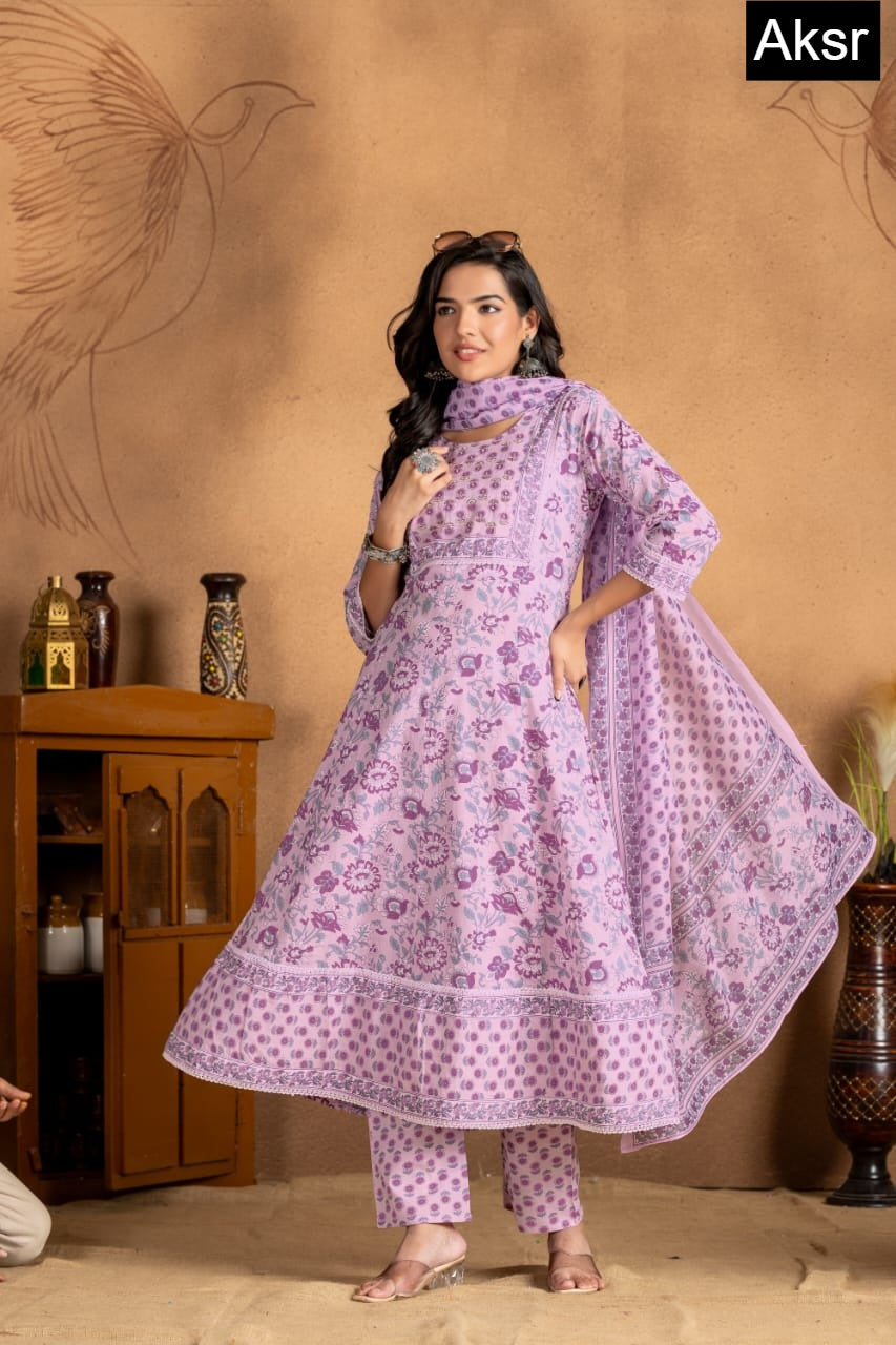 Design 1017 Aksr Pure Cotton Readymade Anarkali Suits Wholesaler Gujarat
