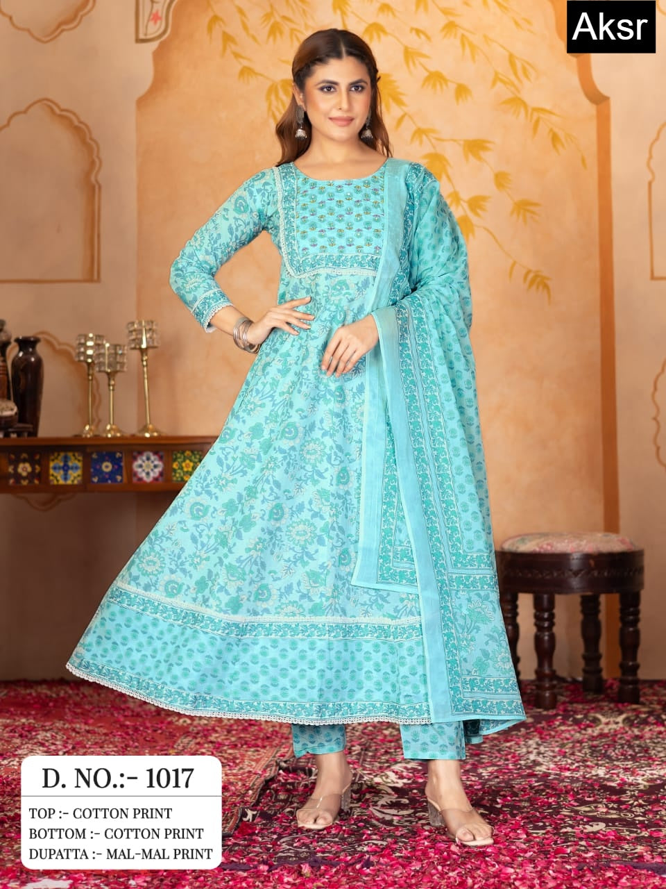 Design 1017 Aksr Pure Cotton Readymade Anarkali Suits Wholesaler Gujarat