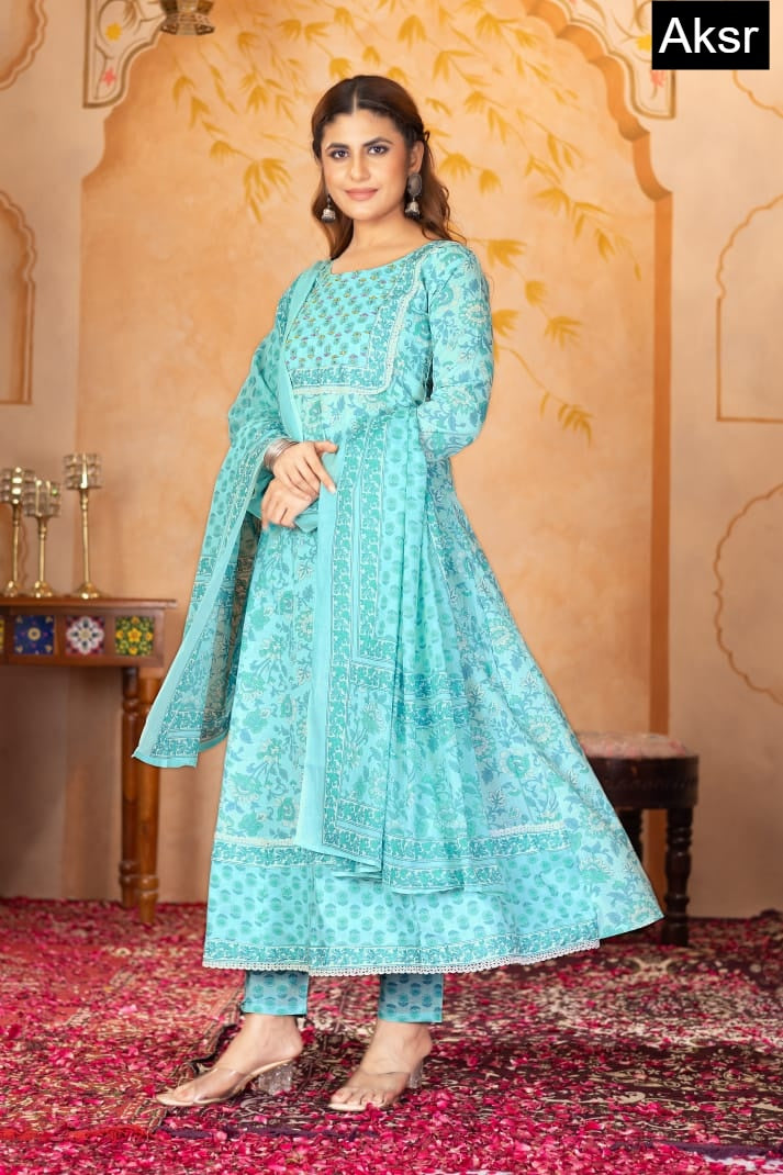 Design 1017 Aksr Pure Cotton Readymade Anarkali Suits Wholesaler Gujarat
